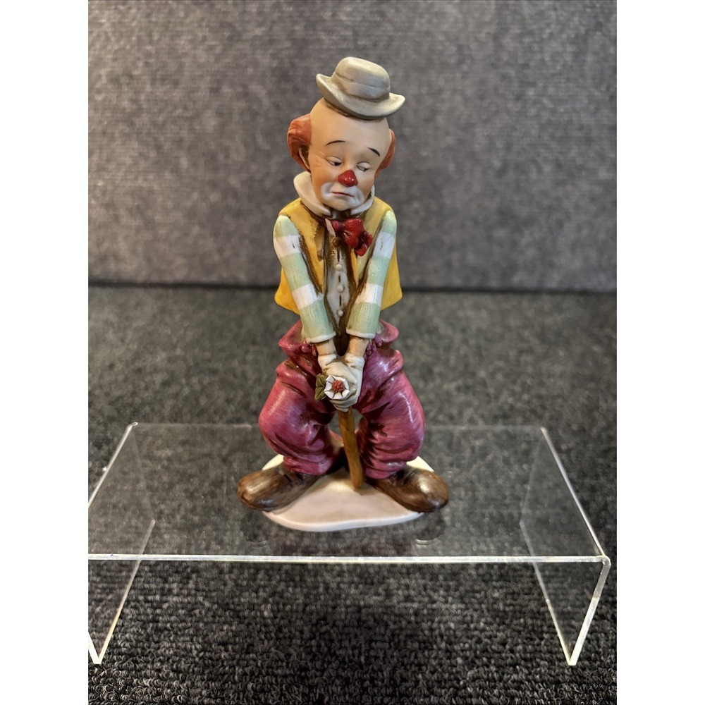 Vtg~Lefton China Hand Painted Sad Clown with Cane Figure~Hobo~2146